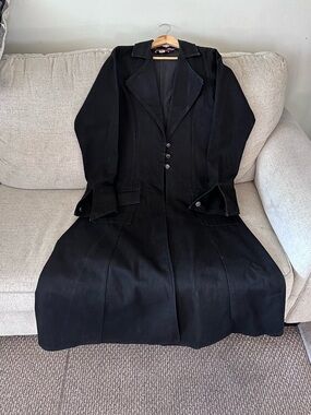 Vintage Red Balls On Fire Gothic Long Coat Black Maxi USA Unisex S
